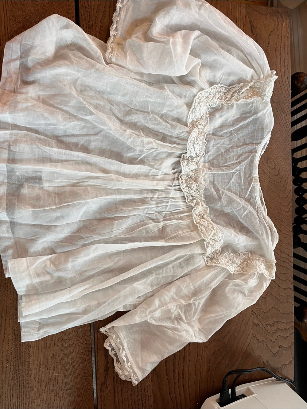 Free People Cream Lace-Trim Crop Button-Down Top - Picture 4 of 4